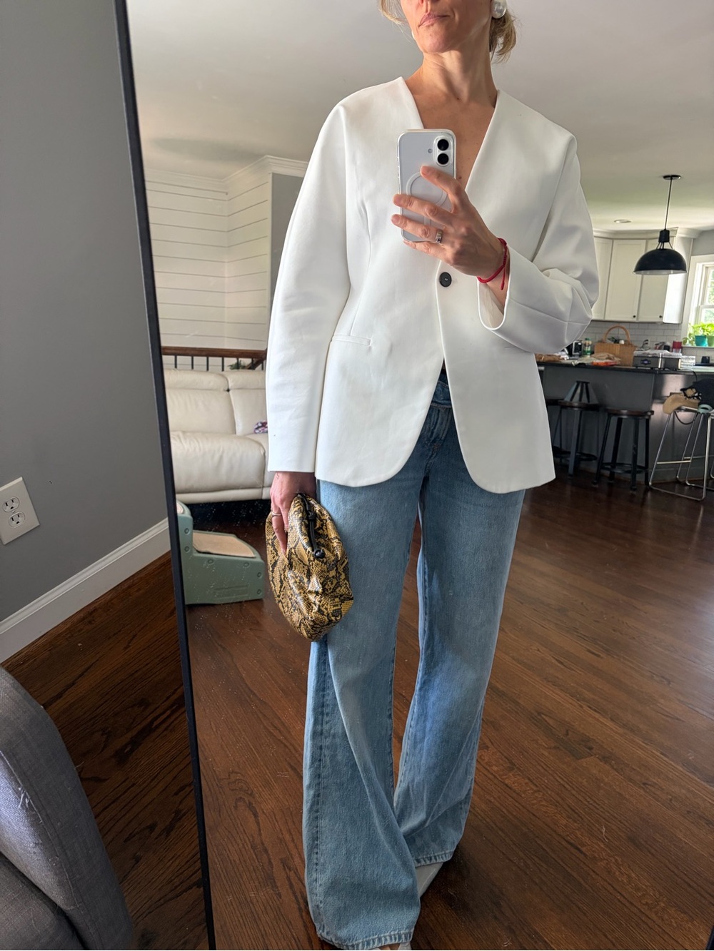 Zara White Single-Button V-Neck Blazer Jacket